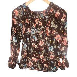 Belle & Sky Navy Floral Off‑the‑Shoulder Ruffle Blouse Spring top Size S | EUC